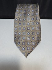 Pronto Uomo Couture Blue Gold Geometric 100 Silk Necktie 63.5" x 3.5"