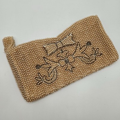 VINTAGE 1950s Japanese Fully Beaded Bow Clutch Purse Bag Made in Japan