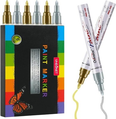 Gold & Silver Oil-Based Paint Markers, 6-Pack 1 Count (Pack of 6), Multicolor 