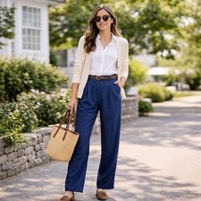 RALPH LAUREN Linen Pleated Navy Lined Dress Pants Size 6 Preppy Old Money Chic