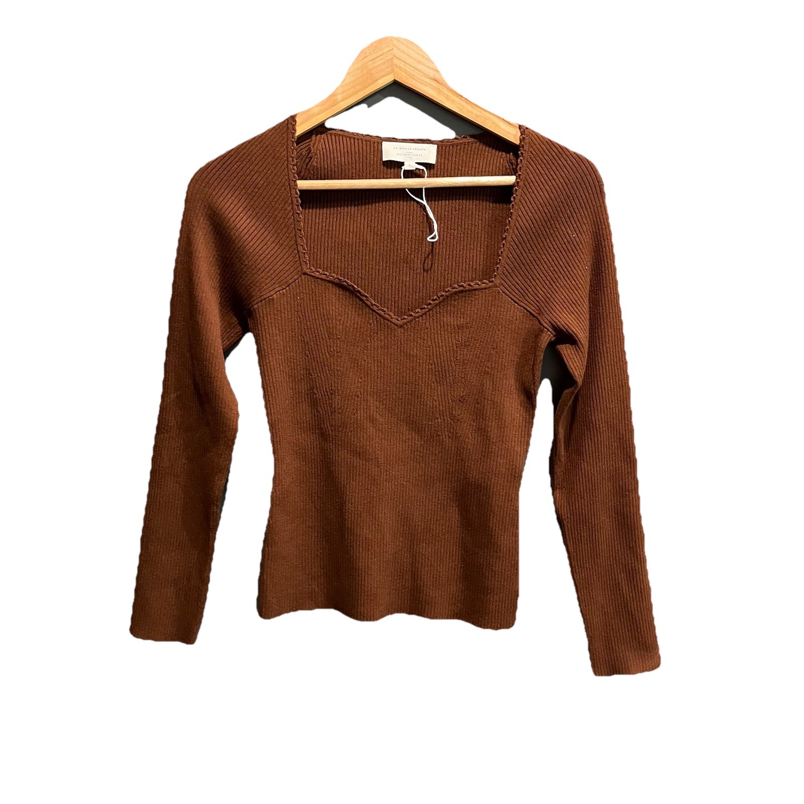 La Maille Sezane Brown Long Sleeve Wool Blend Knit Women's Top Size Large