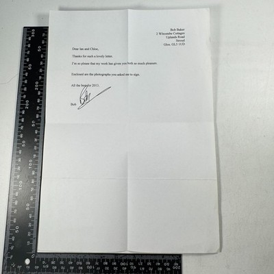 Bob Baker Drehbuchautor Dr Who Wallace Gromit typisierter signierter Brief TLS 2013
