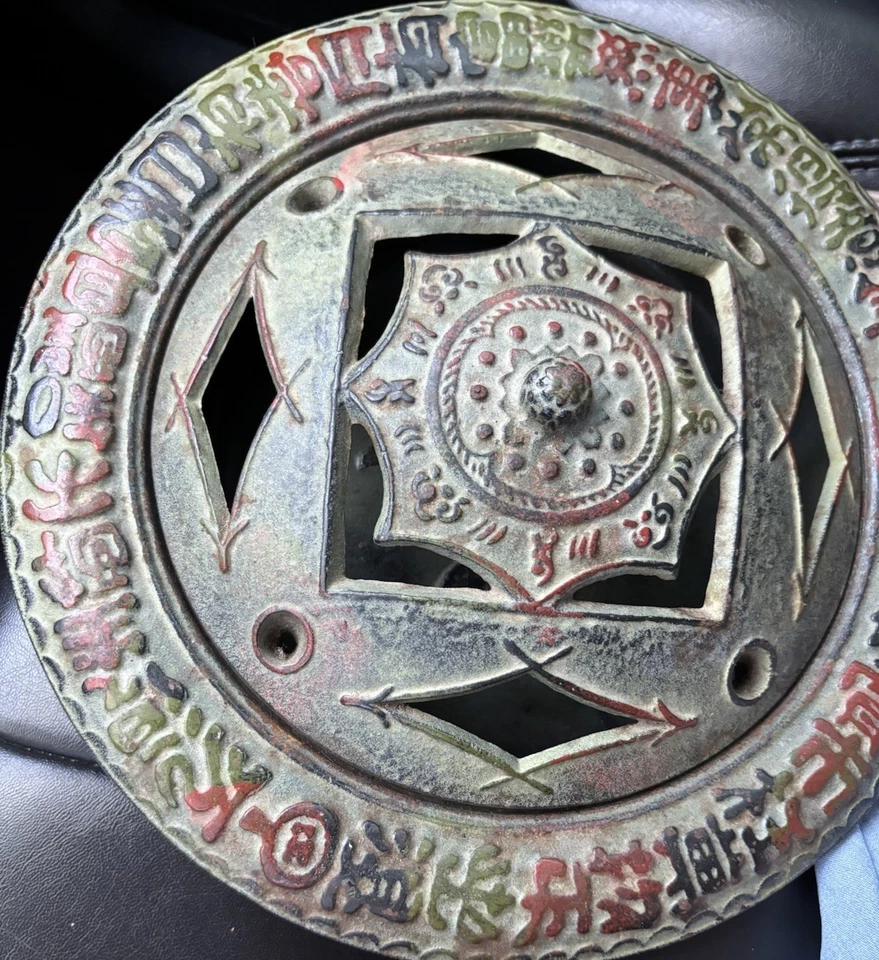 Queimador de incenso/bandeja de cinzas japonesa de ferro fundido vintage com tampa adornada com escrita japonesa - Imagem 4 de 4