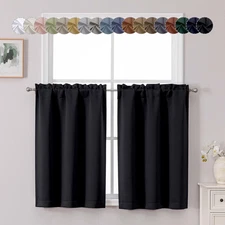Short Black Out Curtains 36 Inch Length, Small Blackout Curtain Tier Rod Pocket 