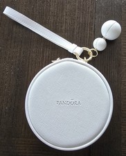 Limited Edition Retired PANDORA Faux Leather Round Jewelry Organizer Travel Box