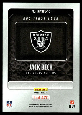2025 Panini Instant Jack Bech ROOKIE CARD RPS FIRST LOOK 1/470 SP