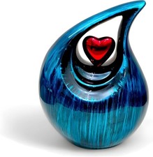 Large Teardrop Creamation Urn with Red Heart for Human Ashes Decorative Keepsake