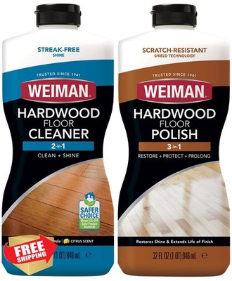 Weiman Hardwood Floor Cleaner Polish Restorer Combo 2 Pack Natural Shine