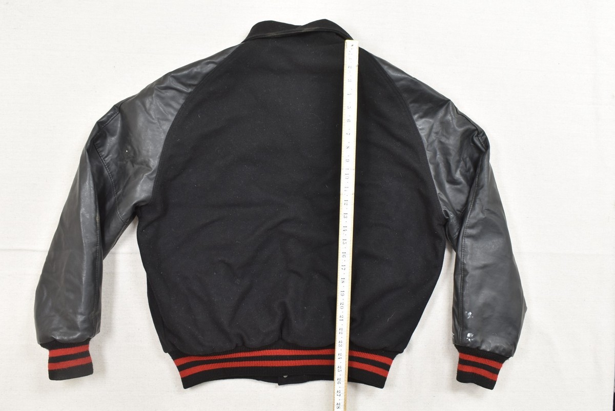 Neff Mens Large Vintage Varsity Bomber Jacket Black Red Wool