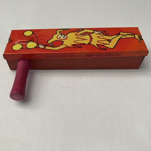 Vintage Kirchhof Tin Litho Halloween Orange Metal Noisemaker Joker Jester Clown - Picture 4 of 8