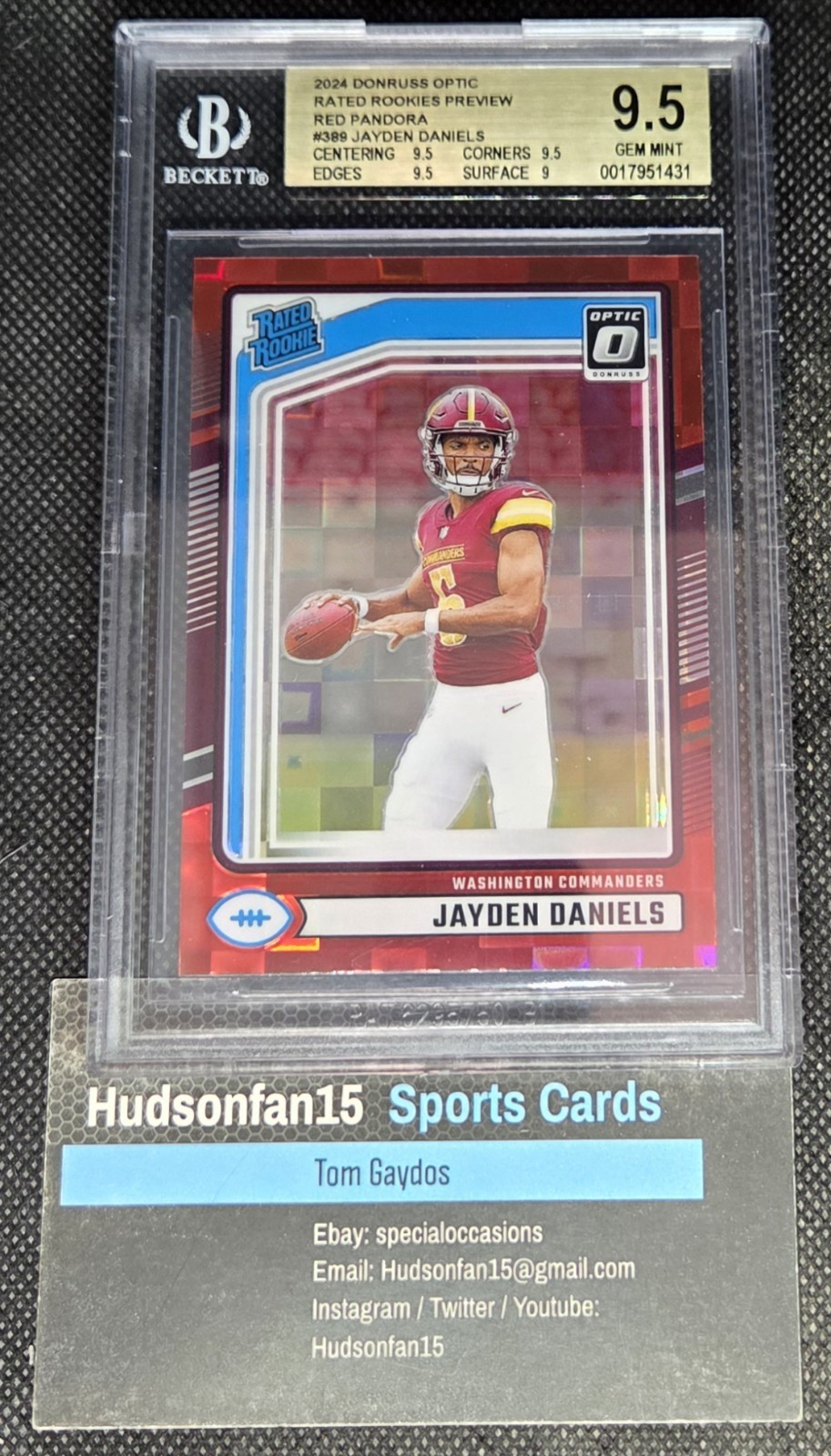 Jayden Daniels 2024 Panini Donruss #389 Rookie Optic Preview Red Pandora BGS 9.5