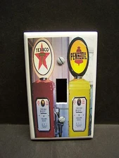 VINTAGE GAS PUMPS RED AND YELLOW  IMAGE 1 LIGHT SWITCH COVER PLATE