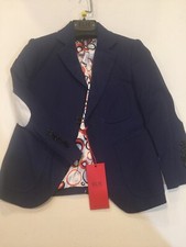 Boys Elie Balleh Blue Blazer With White Elbow Patch, Size 4