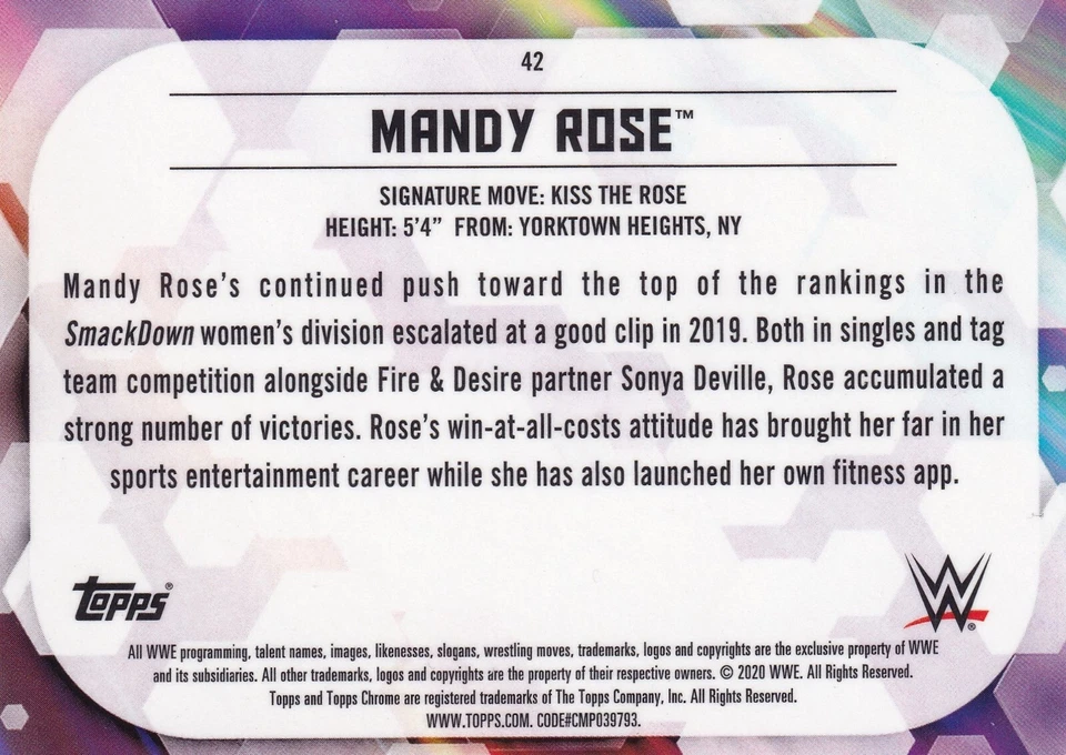 Mandy Rose 2020 Topps Chrome WWE X-Fractors Card #42 NXT Champion SEXY Superstar - Image 2 of 4