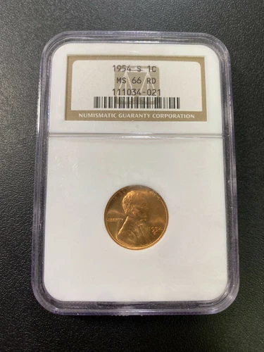 1954 S WHEAT CENT NGC MS-66 RD - UNCIRCULATED - RED - EARLY DATE - SLABBED - 1C