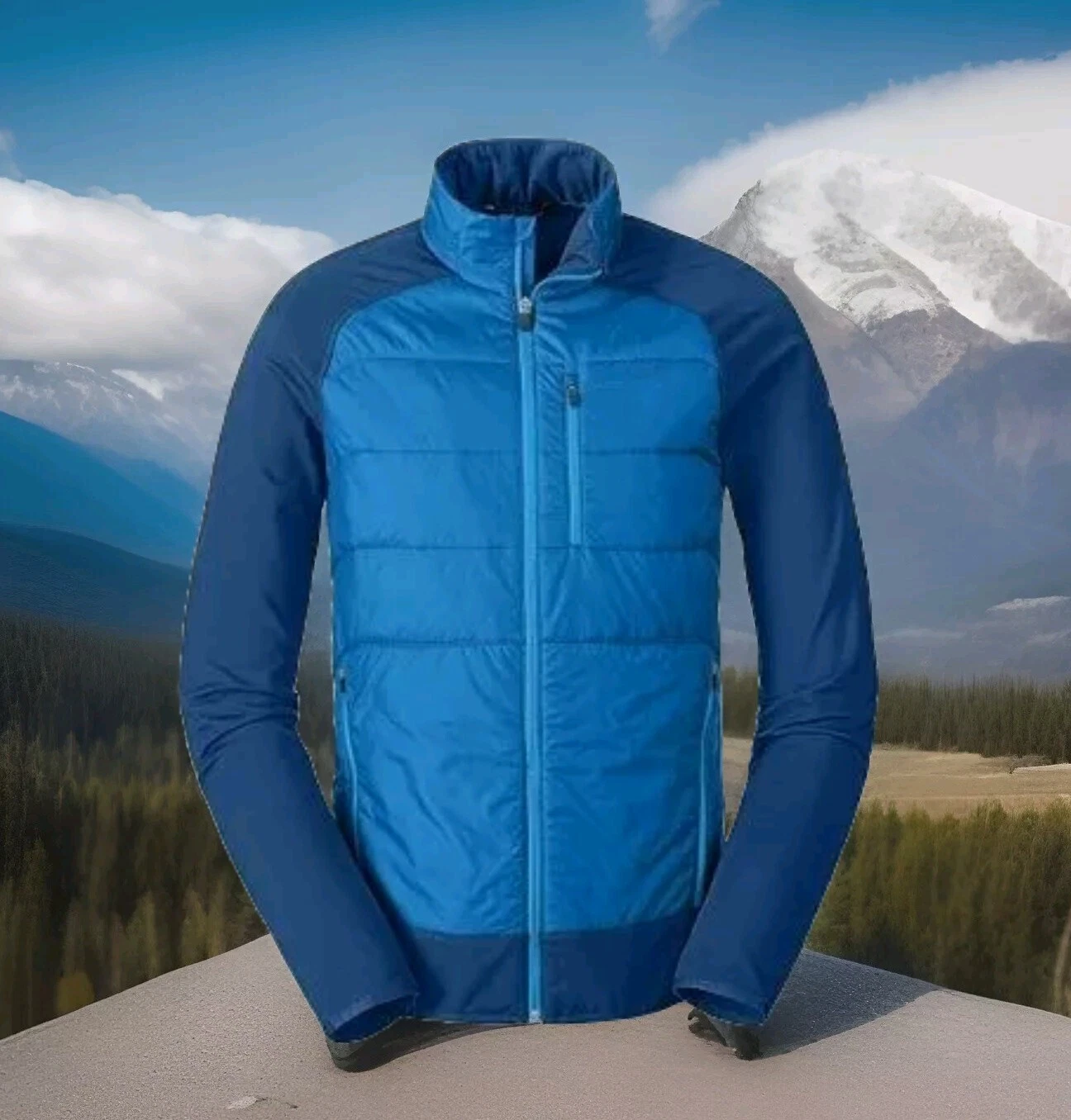 Eddie Bauer IgniteLite Hybrid Primaloft Jacket Blue Men Large Hiking Camp Hooded