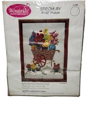 Vintage WonderArt Creative Needlecrafts "Flower Market" Stitchery Kit 9" X 12"