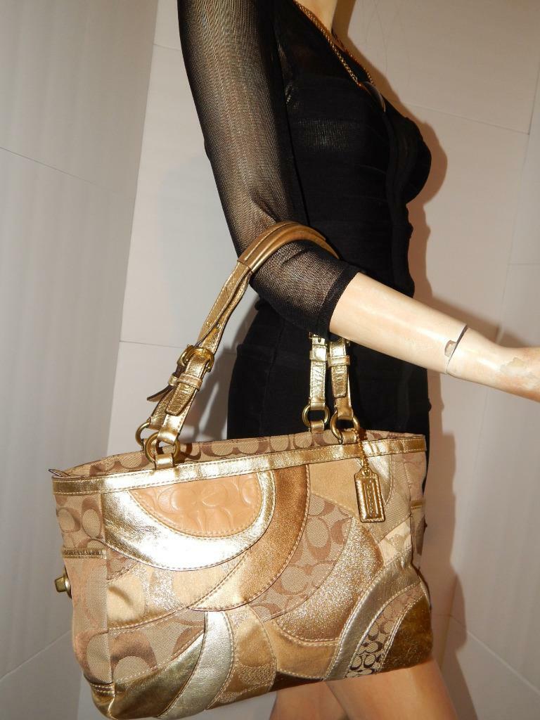 COACH GOLD METALLIC MOSAIC PATCHWORK SIGNATURE SHOULDER BAG