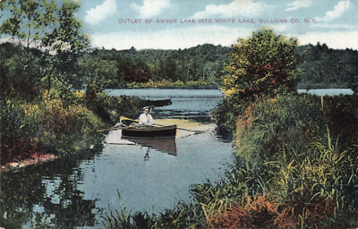 Outlet of Amber Lake into White Lake Sullivan Co NY c1907 Postcard H552