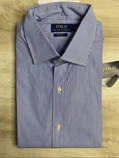 NWT Polo Ralph Lauren Mens Shirt White L 17 Blue Striped Custom Fit Long Sleeve