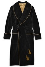 Mens Quilted Black Dressing Gown Smoking Jacket Robe de Chambre Velvet Coat
