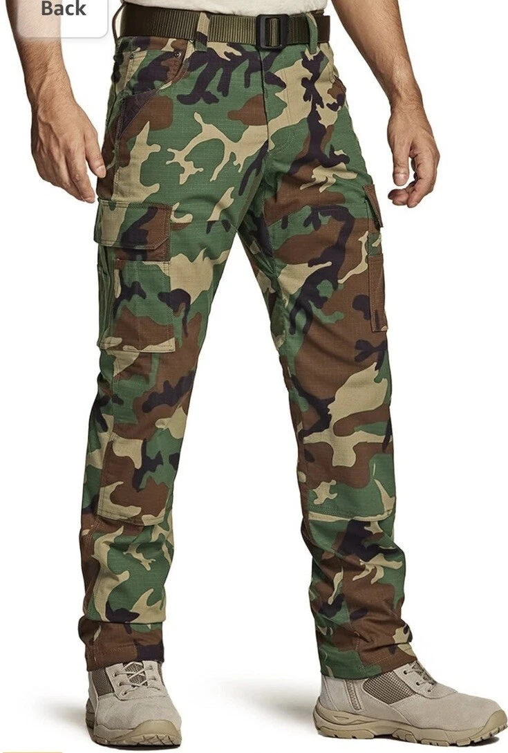 CQR Men's Ripstop Work Pants 32W 30L Camo TWP702 Straight/Cargo Outdoor Tactical