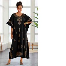 One Size Ashro Ethinic African American Pride Venus Long Caftan Dress Black Gold