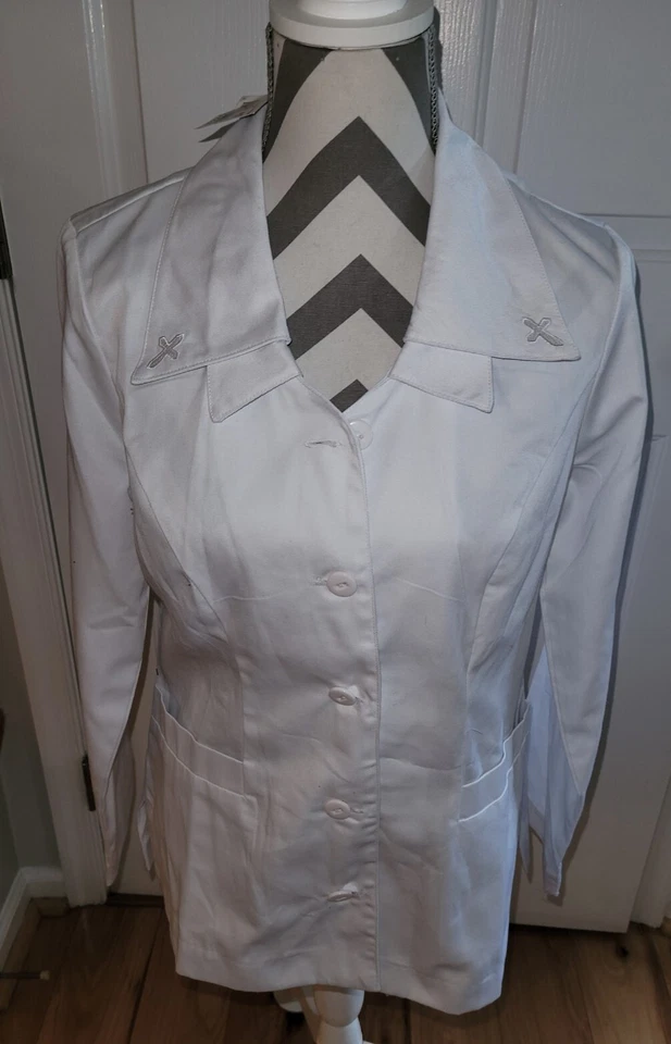 NWT Peaches Uniforms Nurse White CROSS Dress Lab Coat Women's Size 10 NEW - Image 4 of 4