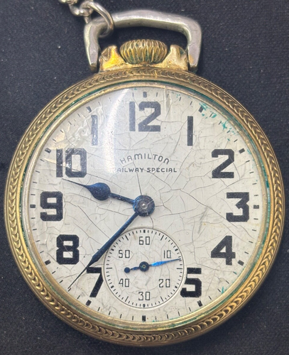 Orologio da tasca 16s Hamilton 21J 992B Railway Special ticchettio ottimo oro 10k riempito