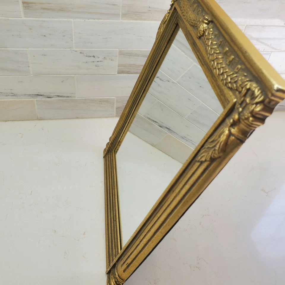 Gilded Table Top Vanity Mirror Swag Top with Columns Architectural Easel Backing - Image 4 of 4