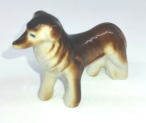 Shepherd Collie Figurine Dog Japan Vintage Porcelain 2.5" X 1" Brown White Coat