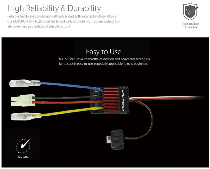Hobbywing QUICRUN 1625 25A 2~3S Brushed ESC 1/18 1/16 RC Car BEC 6v/1a - Image 4 of 4