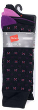 Hanes Premium Men's Dress Crew Socks 3 Pair Black Purple Red Pink Shoe Size 6-12