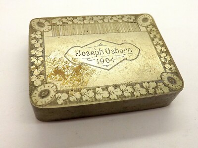 ANTIQUE SILVER PLATED HINGED LID CIGARETTE BOX ENGRAVED JOSEPH OSBORN 1904 