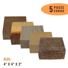 5 Pack,Bowl Turning Wood Blanks (Maple,Mahogany,Black Palm,Sapele,Ash) 4"x4"x2"