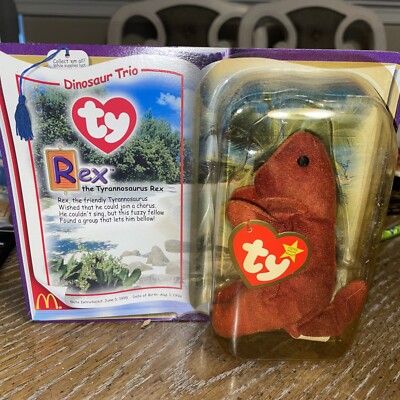 Rex The tyrannosaurus McDonalds TY Dinosaur Trio Teenie Beanie Baby 1994  Rare