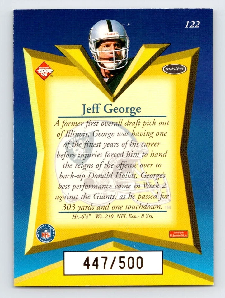 1998 JEFF GEORGE Collector's Edge Masters GOLD Foil Parallel SP #447/500 - Image 2 of 2