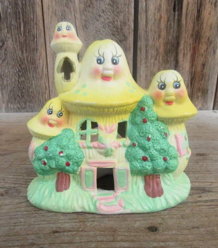 Anthropomorphic Mushroom House Ceramic Tea Light Votive Candle Holder