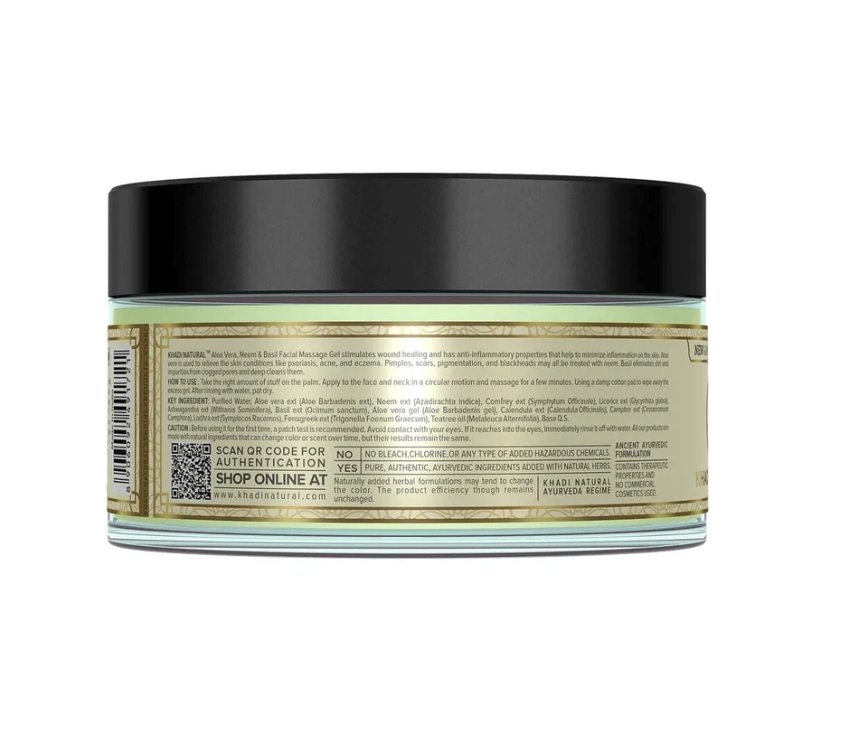 Khadi Natural Aloevera Neem & Basil Herbal Facial Massage Gel 100g Free Shipping - Image 2 of 4
