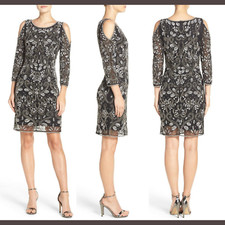 NWT Pisarro Nights  6  Embellished Mesh Cold-Shoulder Sheath Dress F95