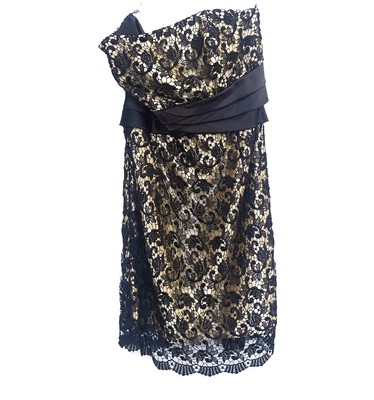 black lace dress with gold underlay
