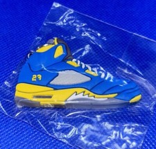 Nike Air Jordan 5 Sneaker Keychain 2D Flat Rubber 2.5  x 1.25  - Blue  Yellow