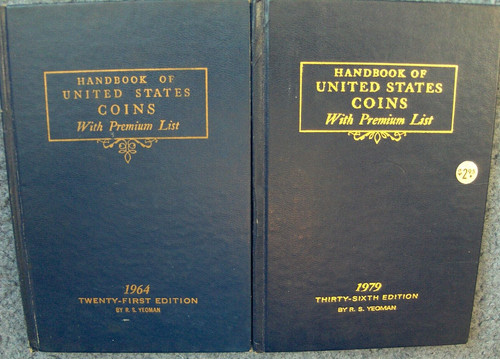 TWO VINTAGE YEOMAN BLUE HANDBOOK OF UNITED STATES COINS 1964, 1979, HARD COVERS