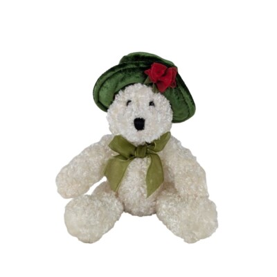 Dandee White Teddy Bear 7'' Plush Green Hat w/Red Flower Collector Choice