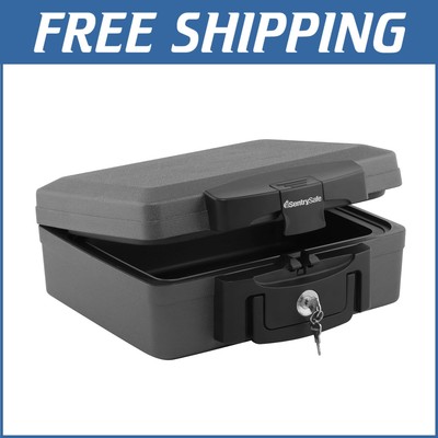 Portable Black Fireproof and Waterproof Safe - Key Lock for Secure Storage