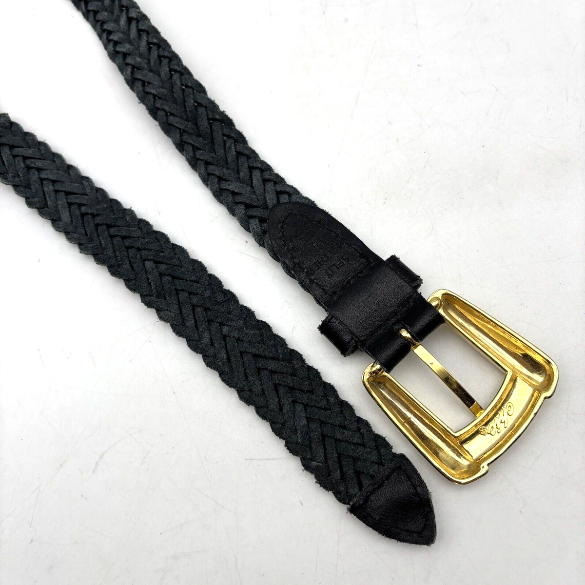 VTG 80s/90s Italian Leather Braided Belt Gold Tone Buckle S Vintage 80s 90s Metallic Gold Twisted Braided Chunky Buckle  main image 3