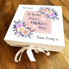 Gran Pink Flowers Mother's Day Square Keepsake Memory Hamper Gift Box