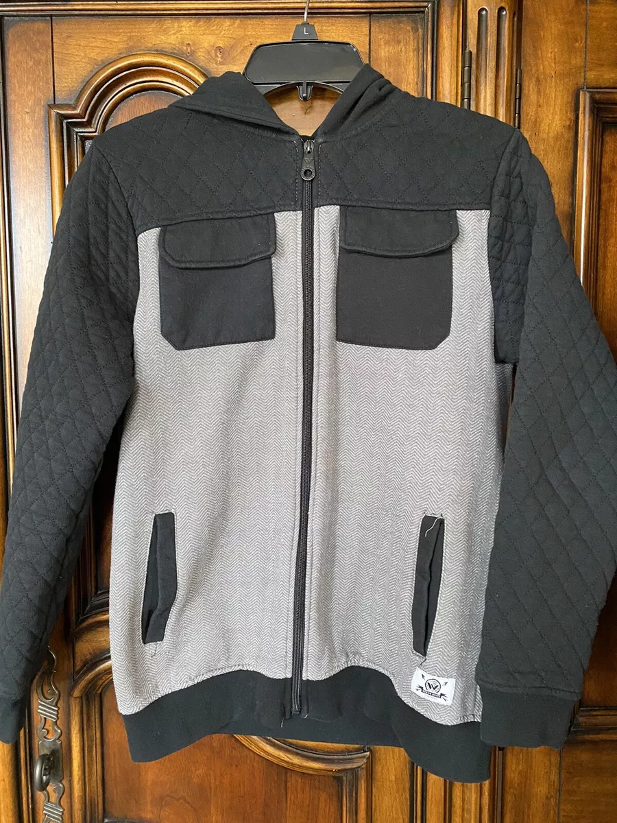 Shaun White Boys XL 16 Quilted Black Gray Front Zip Hoodie Jacket EUC