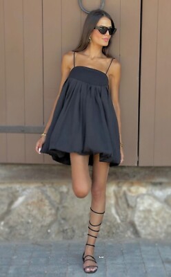 Zara Short Balloon Voluminous Hem Dress Black Size M L Medium