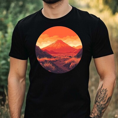 T-Shirt Herren Vulkan Landschaft Motiv Baumwolle Größe XS bis 5XL